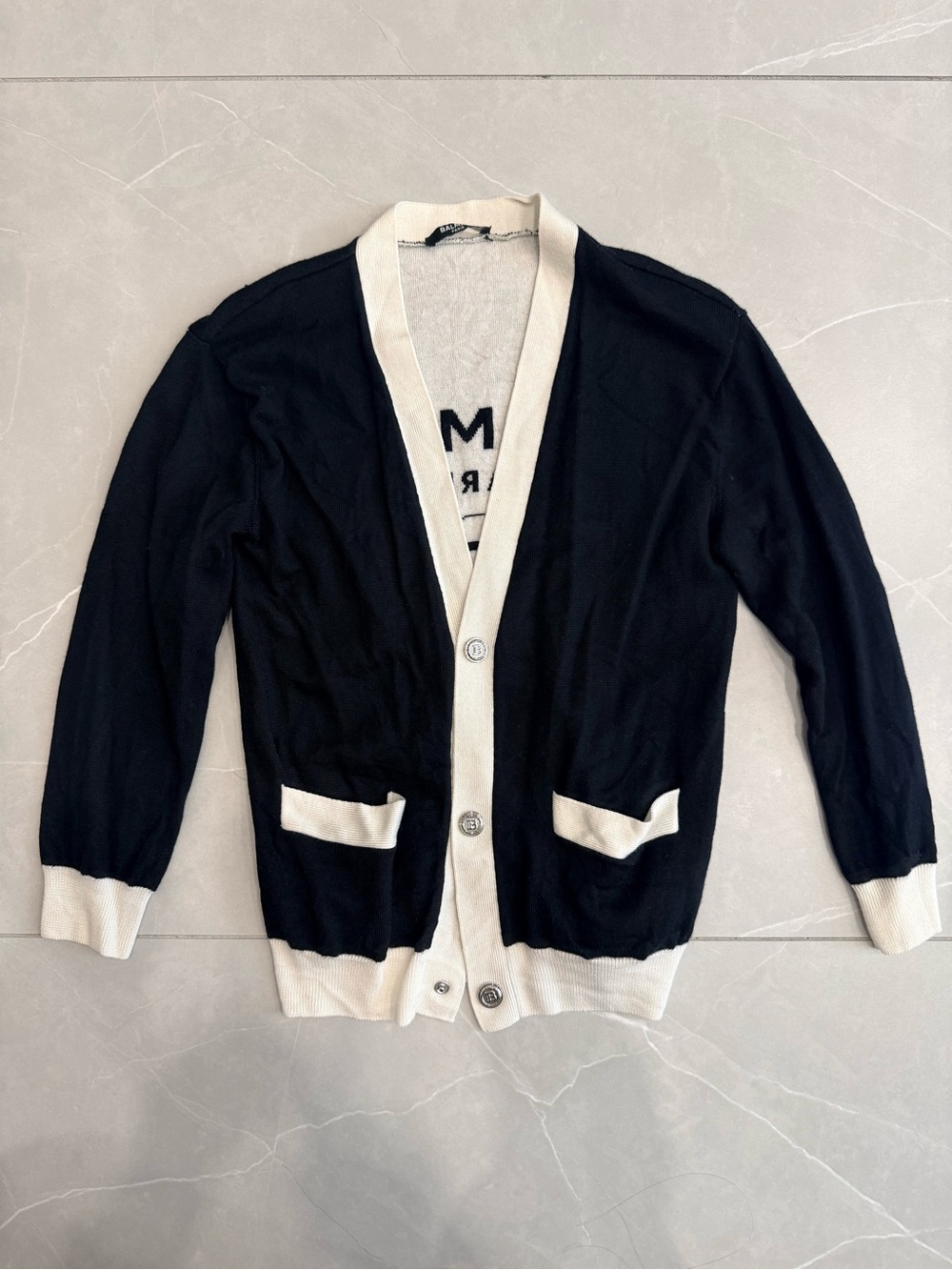 Balmain Black and Cream silver Button Cardigan Sweater